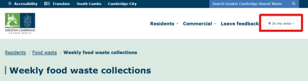 A screenshot of the top of this page, with a red rectangle around the 'In my area' button in the top right-hand corner